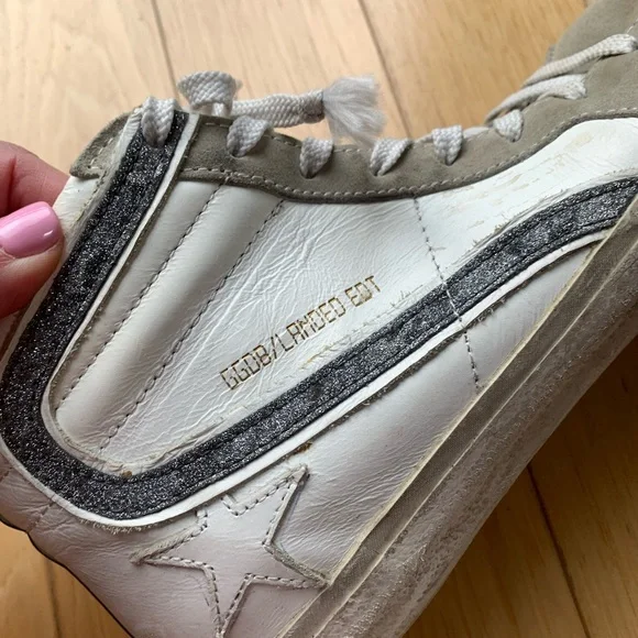 Golden Goose White and Blue Sneakers High-Top Casual - Picture 6 of 10